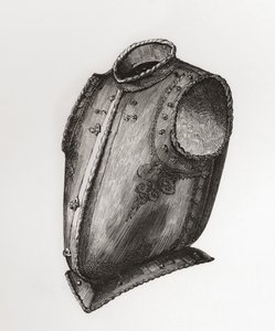 Rücken- und Brustpanzer, vorne öffnend, bekannt als der Weste-Brustpanzer, ca. 1580, aus The British Army: Its Origins, Progress and Equipment, veröffentlicht 1868.