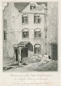 Hinterhof des Wärterbereichs im Newgate-Gefängnis. Im zweiten Stock starb der Dichter Richard Savage von English School