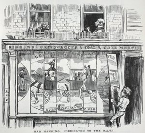 Schlechtes Hängen (den R.A.s gewidmet), Illustration aus Punch von English School