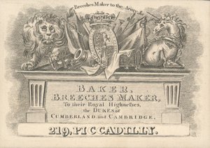Baker, Hosenmacher, 219 Piccadilly, Visitenkarte von English School