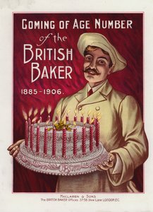 Bäcker mit Kuchen mit 21 Kerzen von English School
