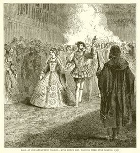 Ball im alten Greenwich-Palast.—König Heinrich VIII. tanzt mit Anne Boleyn, 1527 von English School