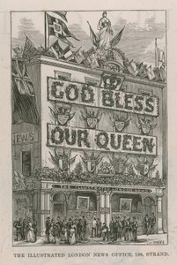 Banner schmückt die Illustrated London News Büros von English School