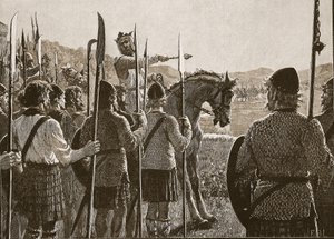 Bannockburn: Bruce inspiziert seine Truppen vor der Schlacht, Illustration aus Cassells Illustrierter Geschichte Englands von English School