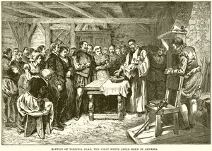 Taufe von Virginia, dem ersten weißen Kind, das in Amerika geboren wurde