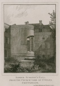 Barber Surgeons Hall, Monkwell Street, London, gesehen vom Kirchhof von St Giles, Cripplegate von English School