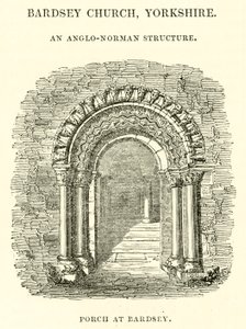 Bardsey Kirche, Yorkshire, eine anglo-normannische Struktur, Vorhalle in Bardsey von English School