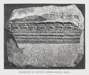 Basrelief eines antiken griechischen Ruderbootes von English School