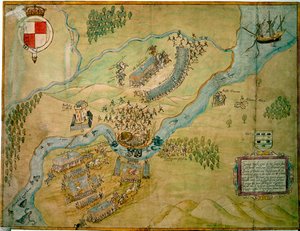 Schlacht am Erne Ford im Jahr 1593 (Feder und Tinte mit Waschung auf Papier)