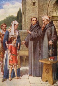 Beda wird ins Kloster gebracht (Farblithografie) von English School