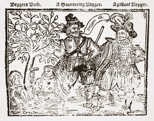 Bettler Aller: Bettlers Busch, ein wandernder Bettler und ein galanter Bettler, Titelseite von Das Lob, die Antike und der Nutzen des Bettelns, der Bettler und des Bettelns von English School