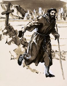 Im Glauben, El Dorado entdeckt zu haben, errichtete ein Mönch ein Kreuz, um die glänzende Stadt zu beanspruchen von English School