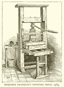 Benjamin Franklins Druckerpresse, 1785 von English School