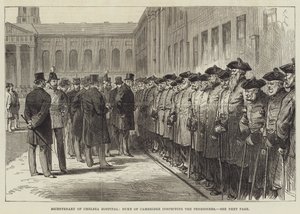 Zweihundertjahrfeier des Chelsea Hospitals, Herzog von Cambridge inspiziert die Pensionäre (Stich) von English School