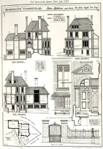 Bijou-Residenz Sunnycote, Hampstead, (mit Studio) für John Ingle Lee Esq, aus The Building News, 23. Februar 1877 von English School