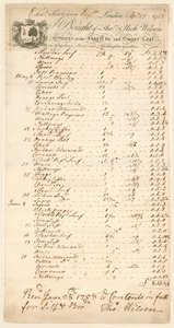Rechnung für Waren, gekauft bei Thomas & Nicholas Wilson, Lebensmittelhändler von English School