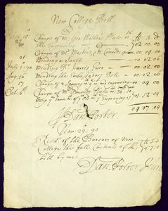 Rechnung von Daniel Porter an New College, 1690