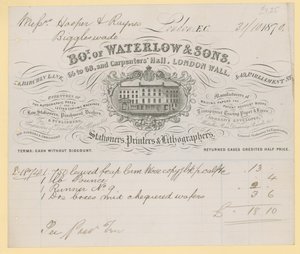 Rechnung von Waterlow and Sons, 66-68 Carpenters Hall, London Wall, Schreibwarenhändler von English School