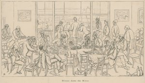 Vogelperspektive der Gesellschaft: Abendessen am Fluss von English School