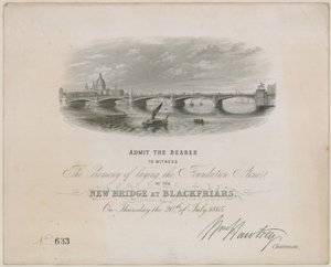 Blackfriars-Brücke. Einladung zur Zeremonie zur Grundsteinlegung, 20. Juli 1865