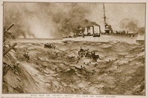 Boote von der Arethusa retten Männer vom sinkenden Blücher, 1914-19 von English School