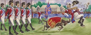 Bobbie, ein Regimentmaskottchen, stößt den Tambourmajor von English School