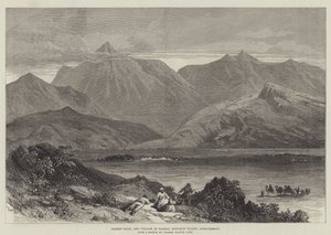 Bodeen Peak und Dorf Madzai, Khoorum-Tal, Afghanistan (Gravur) von English School