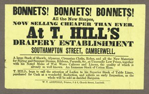 Bonnets! Bonnets! Bonnets! bei T Hills, Southampton Street, Camberwell, London von English School