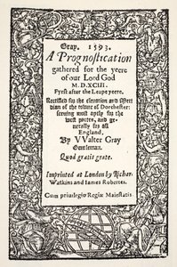 Rand mit dem Globus am Fuß, eine Prognostikation von Walter Gray, gedruckt von Watkins und Roberts, 1593