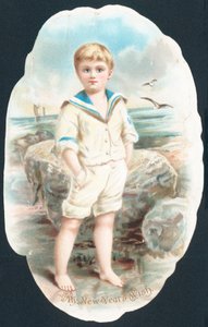 Junge watet im Meer, Neujahrskarte von English School