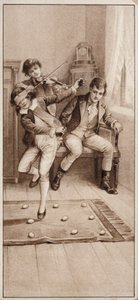Junge spielt ein Spiel, bei dem er versucht, blindlings nicht auf Eier zu treten von English School