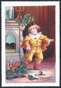 Junge spielt mit Spielzeug, Weihnachtskarte von English School