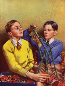 Jungen bauen mit einem Baukasten