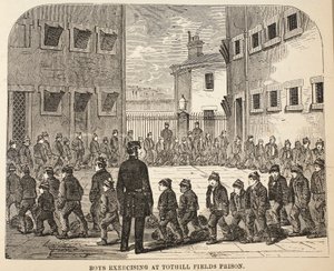 Jungen beim Sport im Tothill Fields Prison, Illustration aus The Criminal Prisons of London and Scenes from Prison Life von Henry Mayhew und John Binny, veröffentlicht 1862
