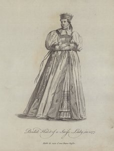 Brautkleid einer Schweizer Dame im Jahr 1577 (Stich) von English School
