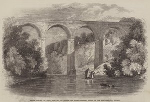 Brücke über den Fluss Wear an der Durham und Bishop-Auckland Zweigstelle der Nordöstlichen Eisenbahn (Gravur) von English School