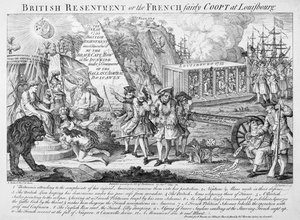 Britische Empörung oder, die Franzosen fair in Louisbourg gefangen, veröffentlicht am 25. September 1755 von English School