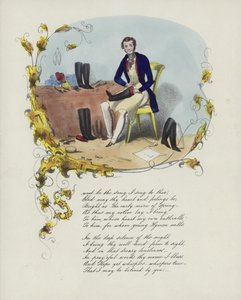 Britische Valentinskarte mit einem Bild eines Mannes, der Stiefel repariert von English School
