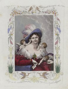 Britische Valentinskarte mit einem Bild einer Frau umgeben von Cherubinen von English School