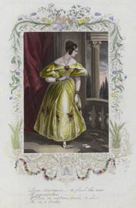 Britische Valentinskarte mit einem Bild einer Frau, die eine Valentinskarte auf dem Boden betrachtet von English School