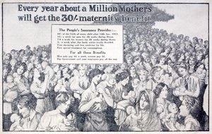 Britische Karte zur Förderung des Mutterschaftsgeldes, das durch die von David Lloyd George eingeführte Nationalversicherung gezahlt wird von English School
