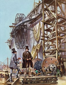 Brunel verfolgt den Fortschritt des Baus der Great Eastern von English School