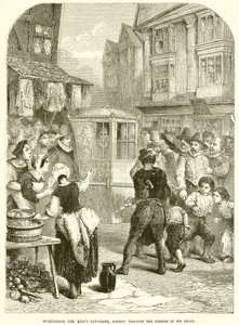 Buckinghan, der Favorit des Königs, fährt in seiner Sänfte durch die Straßen von English School