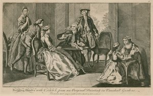 Häuser aus Karten bauen, aus einem Originalgemälde in den Vauxhall Gardens, London von English School