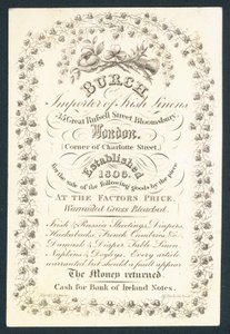 Burch, Importeur von irischen Leinen, Visitenkarte von English School
