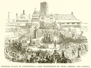 Brennender Palast in Smithfield. Das Martyrium von Anne Askew und anderen von English School