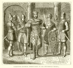Byzantinischer Kaiser umgeben von seinen Haushalts-Truppen von English School
