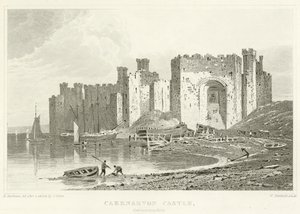 Caernarvon Schloss, Caernarvonshire (Stich) von English School