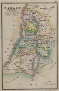 Kanaan, zeigt die relative Lage der Zuteilungen an die Stämme Israels, angepasst an die Bücher der Richter und Samuel (farbige Gravur)