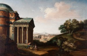 Capriccio-Ansicht des Pantheon, Figuren und ein Aquädukt, ca. 1760 von English School